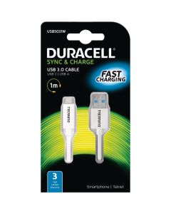 Duracell USB5031W Type A to Type C Sync & Charge Cable 1M